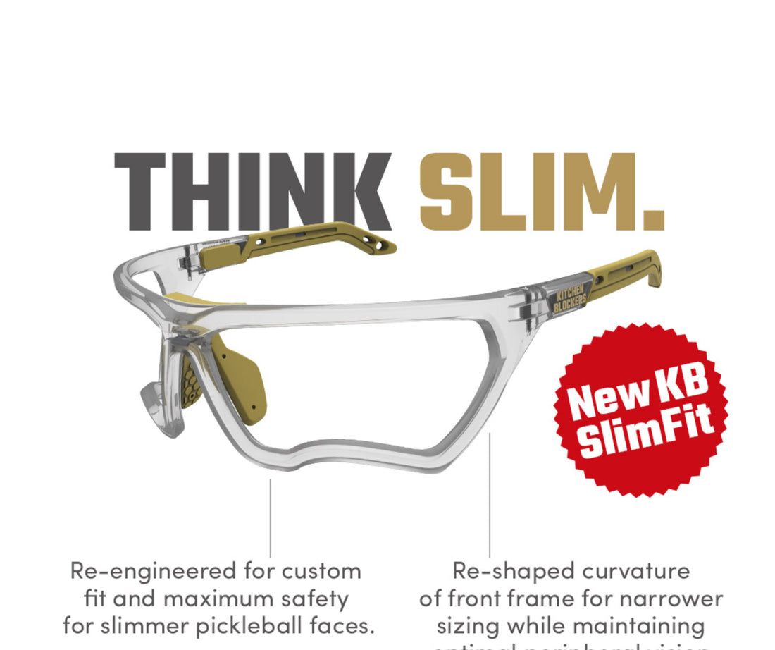 Kitchen Blockers lens free pickleball eyewear in its new slimfit design.