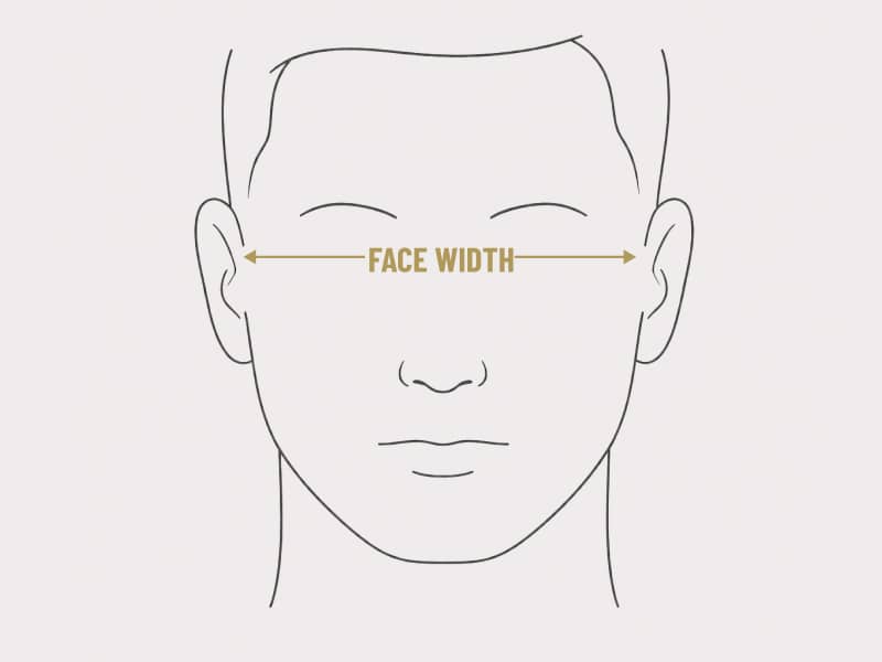 Diagram showing how to measure face width from temple to temple