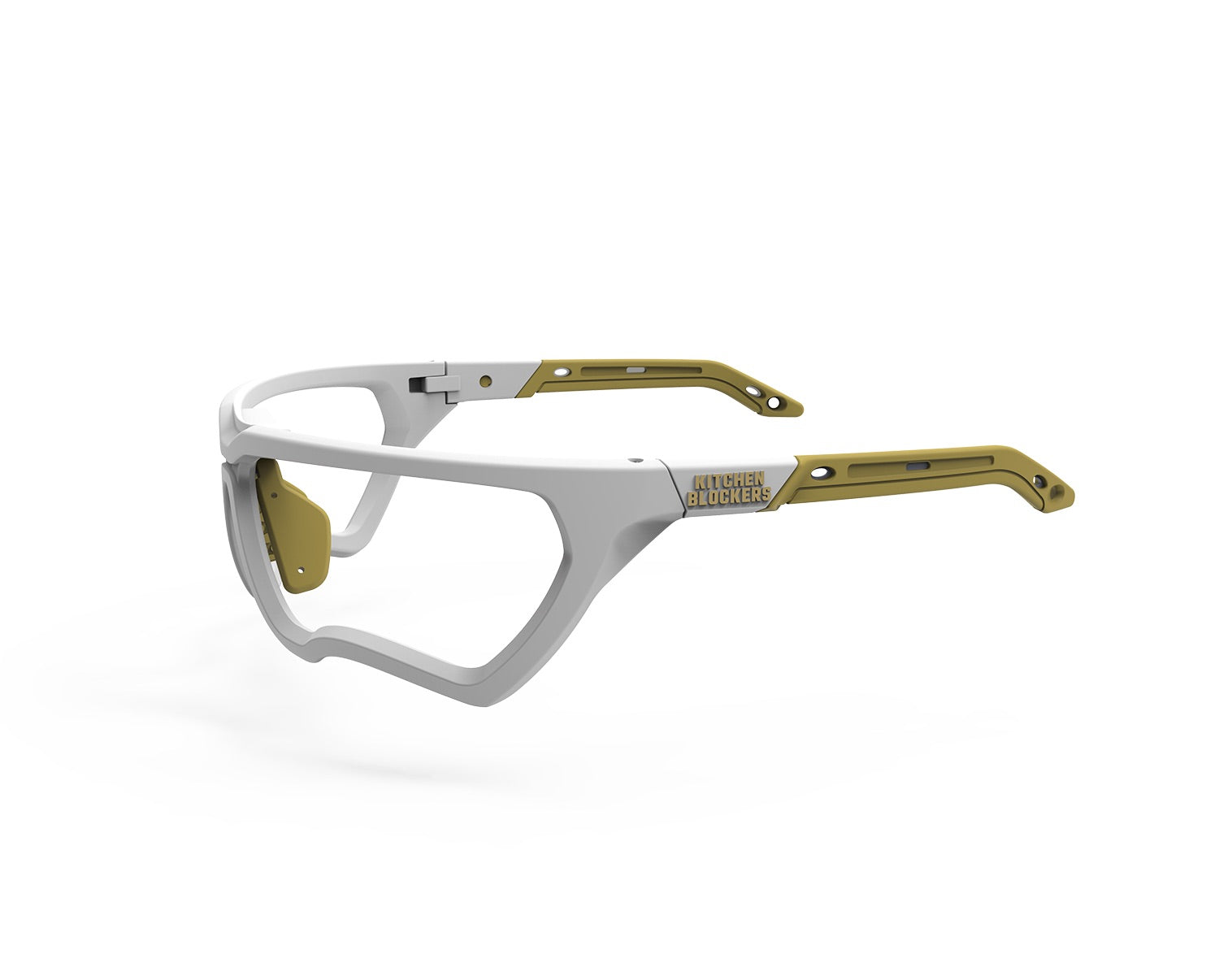 White Kitchen Blockers with adjustable arms. Professional lens-free pickleball eye protection featuring a lightweight, impact-resistant frame for zero fogging.