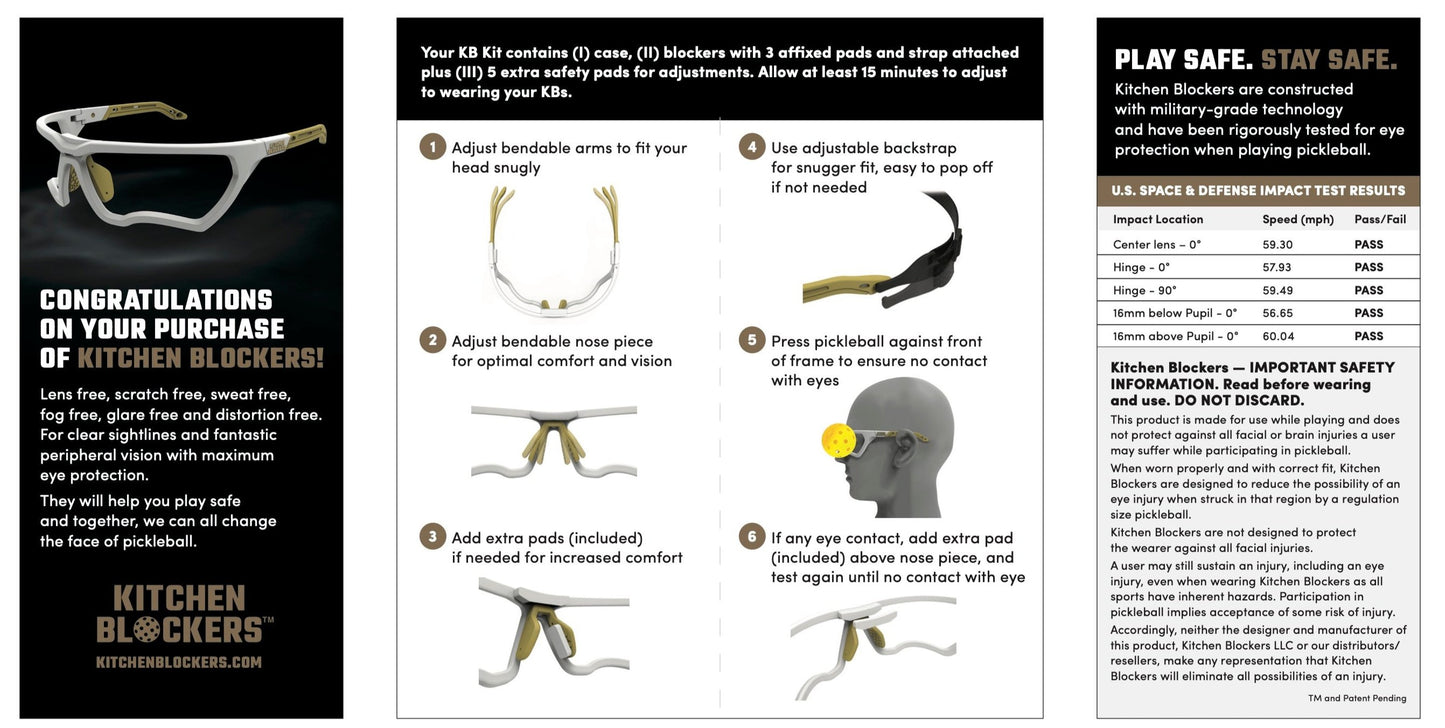 Kitchen Blockers Lens Free Pickleball eyewear instruction guide